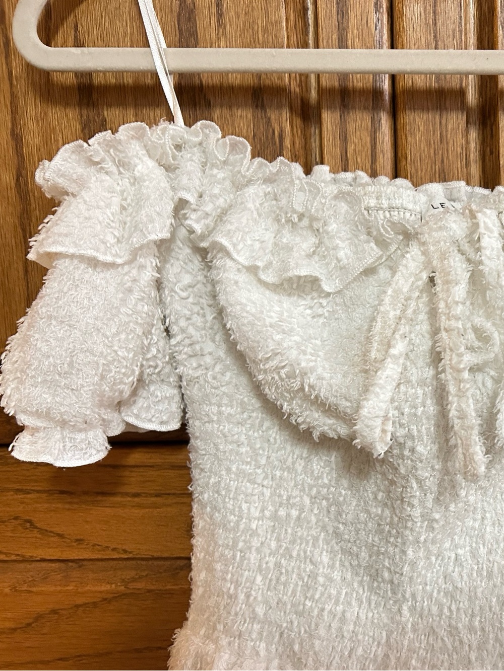 Le Lis Cream Textured Off-Shoulder Ruffle Top